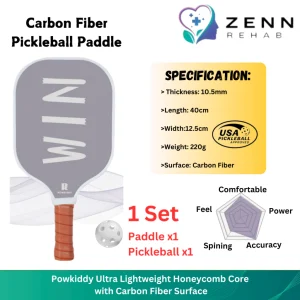 Powkiddy Ultra Lightweight Honeycomb Core with Carbon Fiber Surface Pickleball Paddle Racket - Grey 超轻匹克球碳纤维球拍