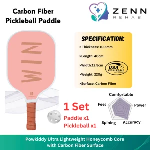 Powkiddy Ultra Lightweight Honeycomb Core with Carbon Fiber Surface Pickleball Paddle Racket - Pink 超轻匹克球碳纤维球拍