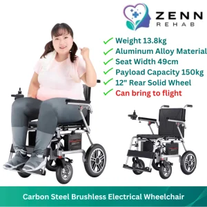 Zenn Rehab 13.8kg Foldable Portable Brushless Motorized Power Eletrical Super Lightweight Wheelchair 500W 6AH for Travel