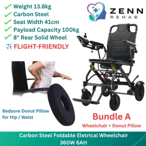 ZennRehab 13.8kg Portable Foldable Electric Wheelchair – Lightweight Motorized Wheelchair 360W for Elderly Bundle
