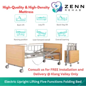 Electric Upright Lifting Five Function Folding Medical Bed Easy Carry for Travel Home Care Nursing Bed for Bedridden